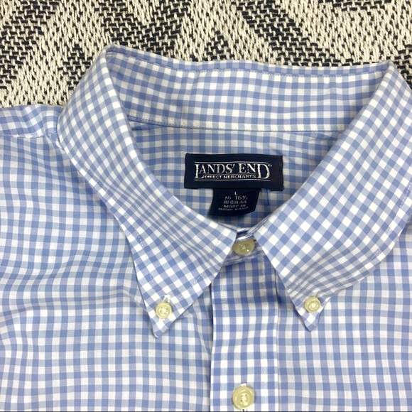 Lands End 16 - 16.5 Button Plaid Long Sleeve Shirt - Picture 1 of 8